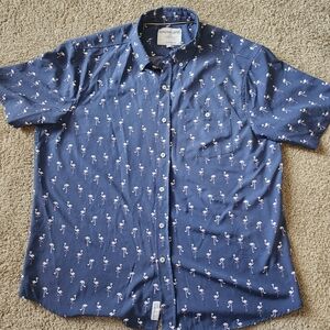 International Report 4 Way Stretch Short Sleeve Flamingo Print Button Down Sz L